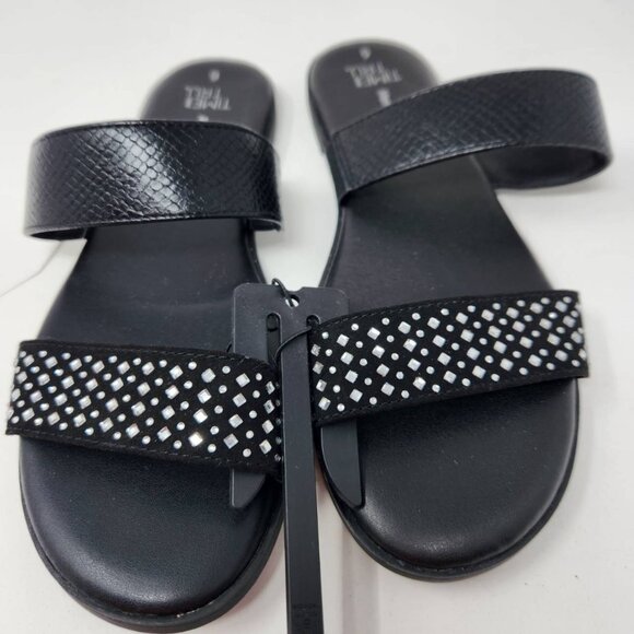Time And Tru Women's Black Jeweled 2 Band Sandals Size 6 Memory Foam Black - Picture 2 of 10